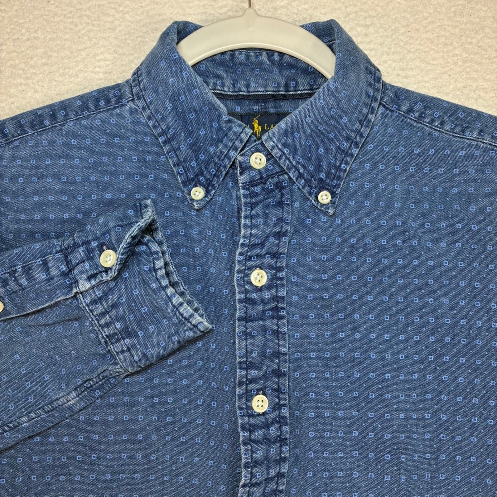 Polo Ralph Lauren Indigo Oxford Shirt Men M Blue Geometric Button Down Denim